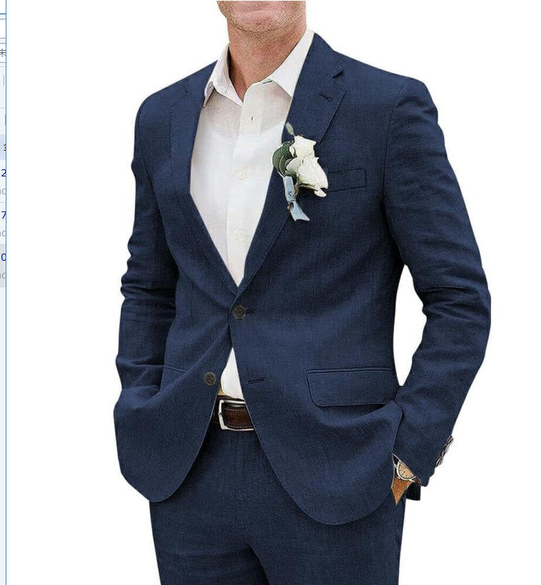Men's Slim Fit Linen Two-Piece Business Casual Suit