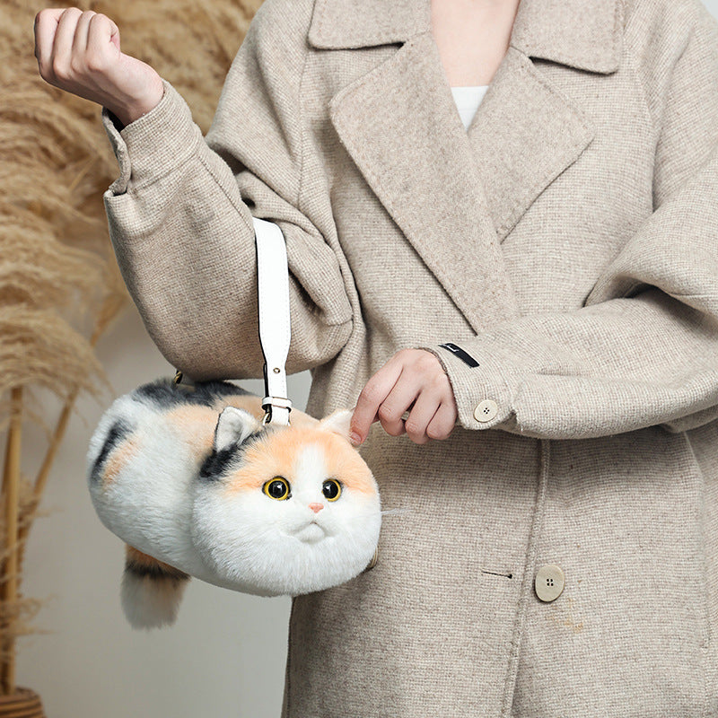 Simulation Animal Plush Three-Flower Cat Shoulder Bag