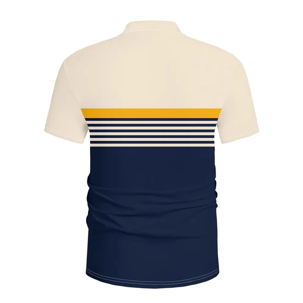 Polo de golf décontracté pour homme à rayures et blocs de couleur, avec col sport