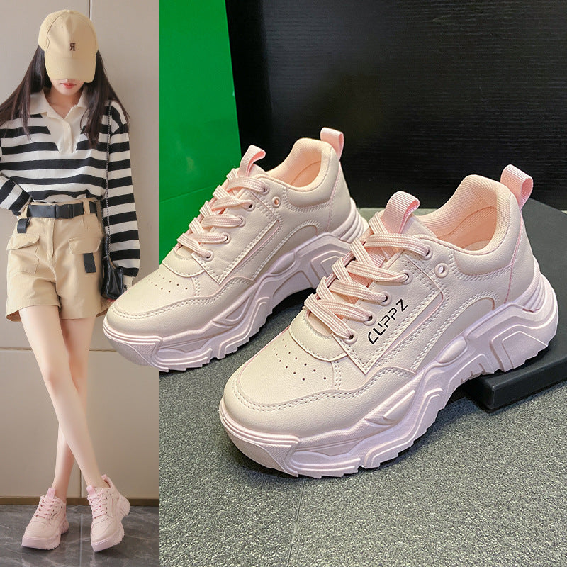 Candy-Colored Casual Low-Top Leather Lined Shoes in Pink, Beige, Black & White
