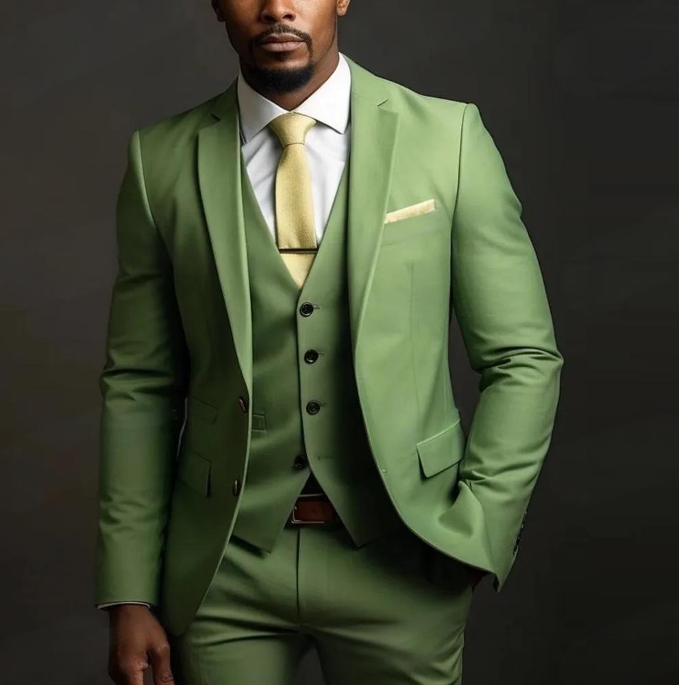 Men's Slim Fit Three-Piece Solid Color Suit Polyester Blend