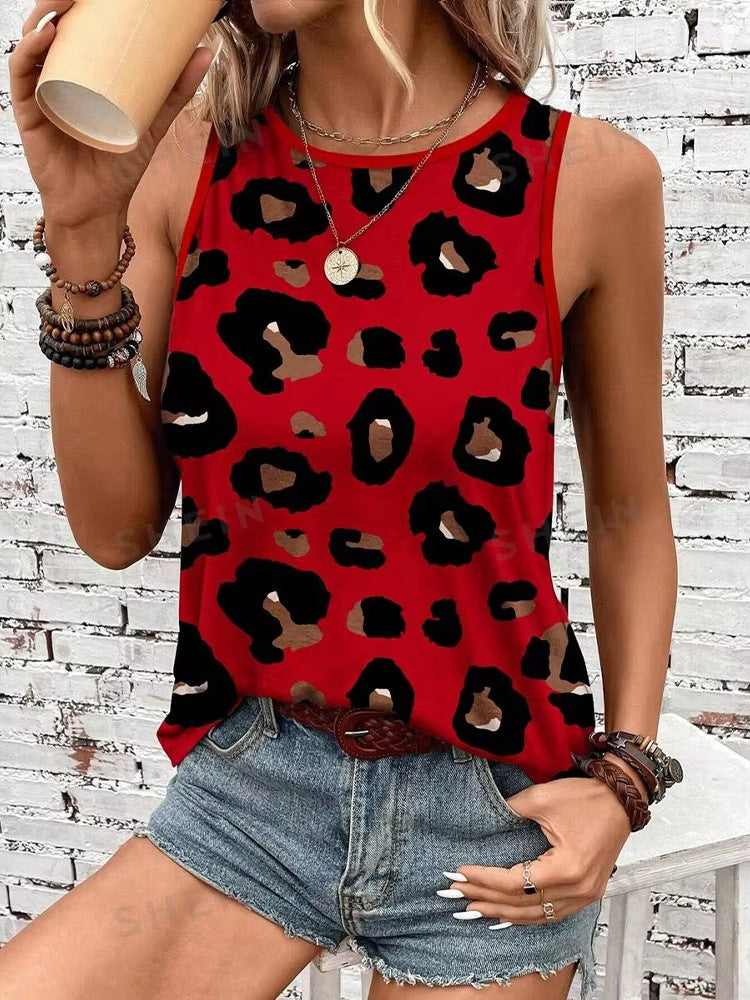 Casual Flow High Quality Leopard Print Round Neck Vest