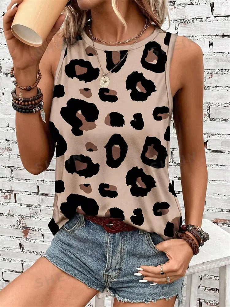 Casual Flow High Quality Leopard Print Round Neck Vest