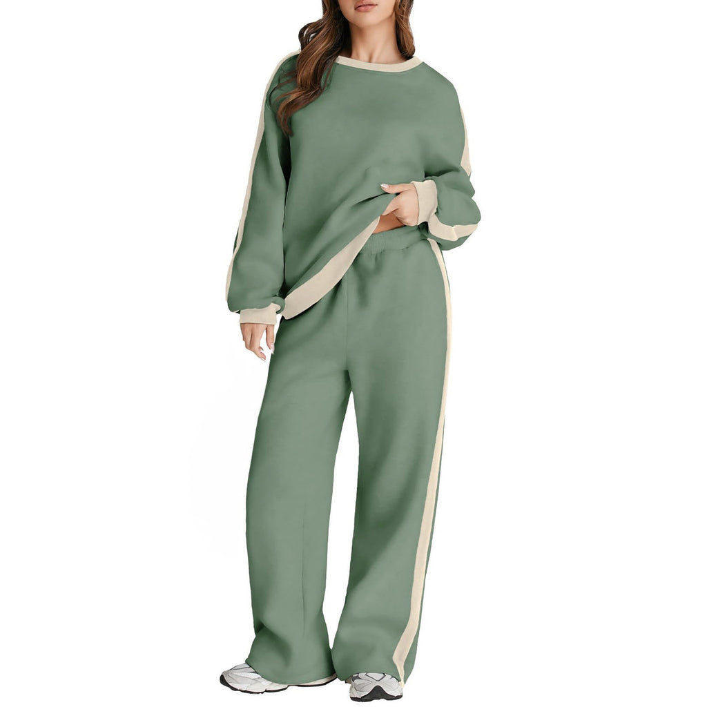 Graceful Color Matching Long Sleeve Loose Pullover Sweatshirt & Sweatpants Set