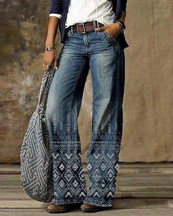 Jeans évasé ample décontracté à motif 3D diagonale