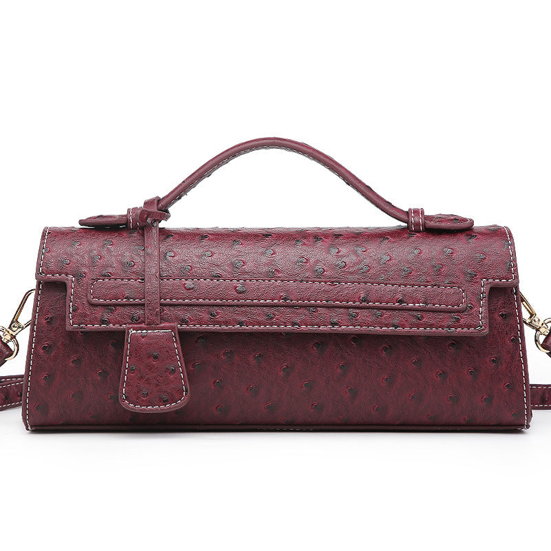 Ostrich Grain PU Crossbody Shoulder Bag 28x6.5x11cm