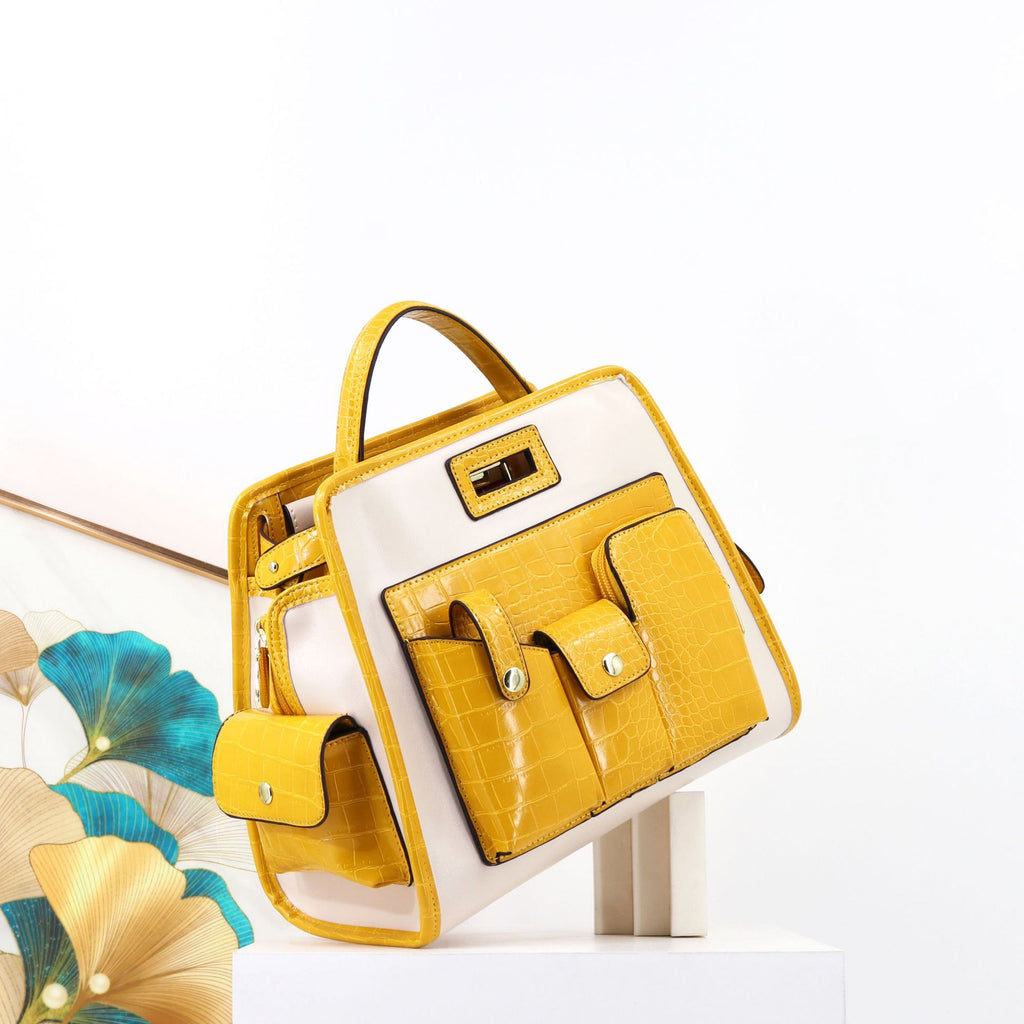Textured Crocodile Pattern PU Polyester Handbag 33x24x17cm