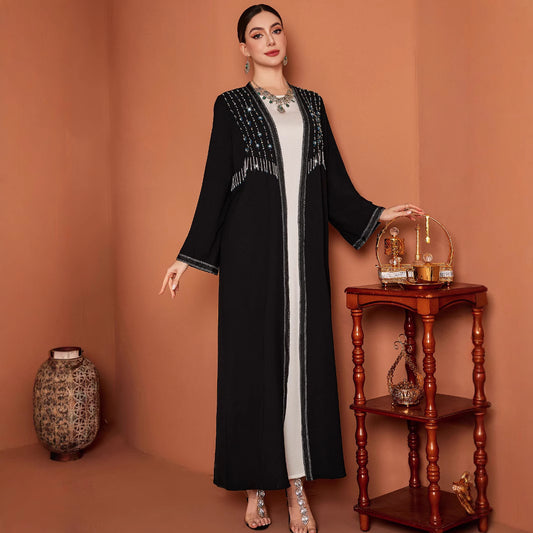 New Middle East High-end Heavy Industry Beaded Temperament Arab Coat Robe