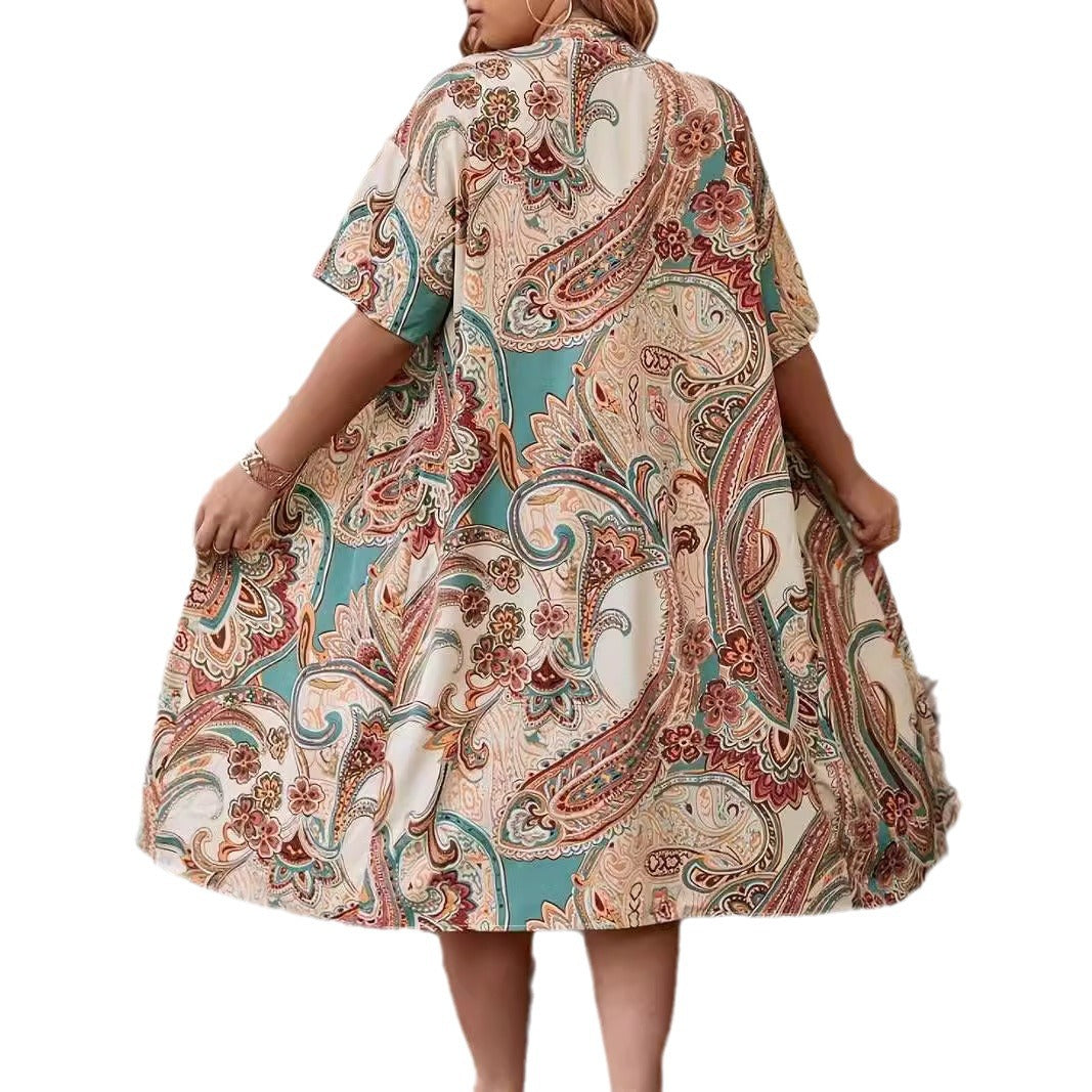 Ensemble deux pièces imprimé floral pour femme en polyester abricot, tailles L-5XL