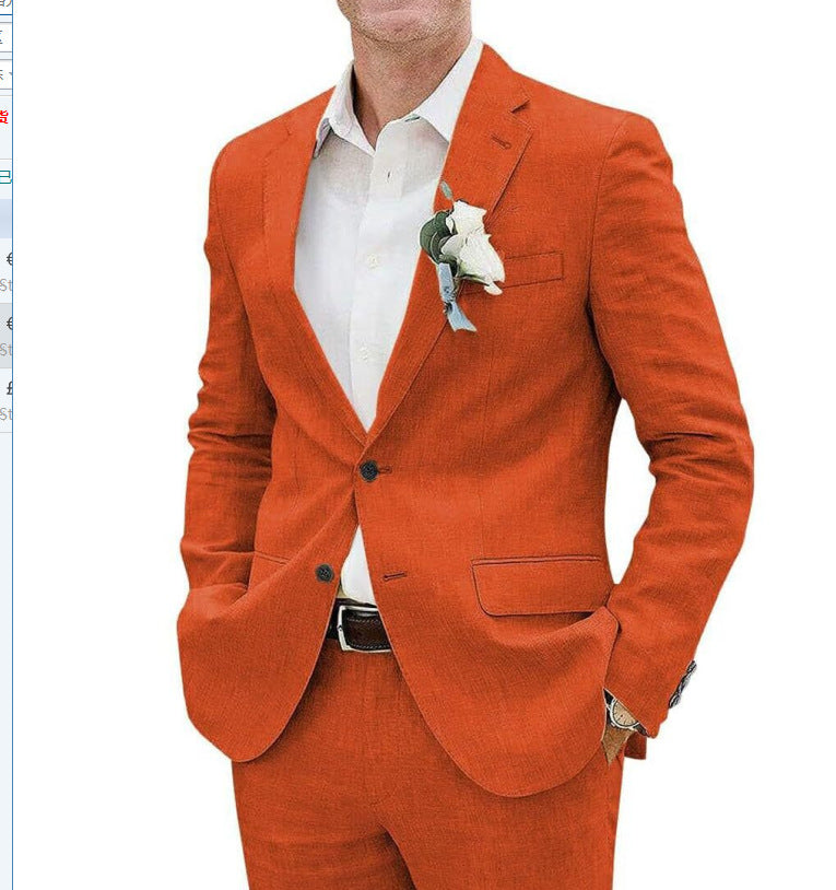Men's Slim Fit Linen Two-Piece Business Casual Suit
