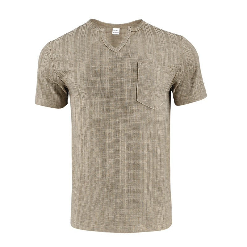 Men's Loose Casual Breathable V-neck Solid Color Short Sleeve