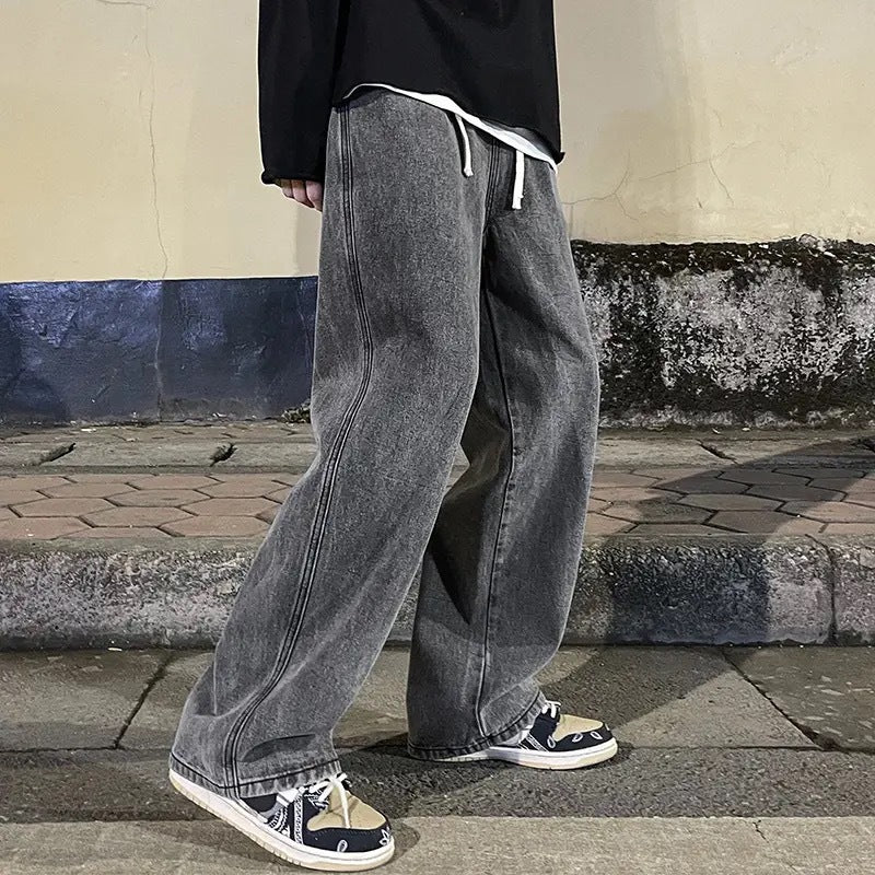 Jean américain ample droit taille mi-haute en polyester pour homme