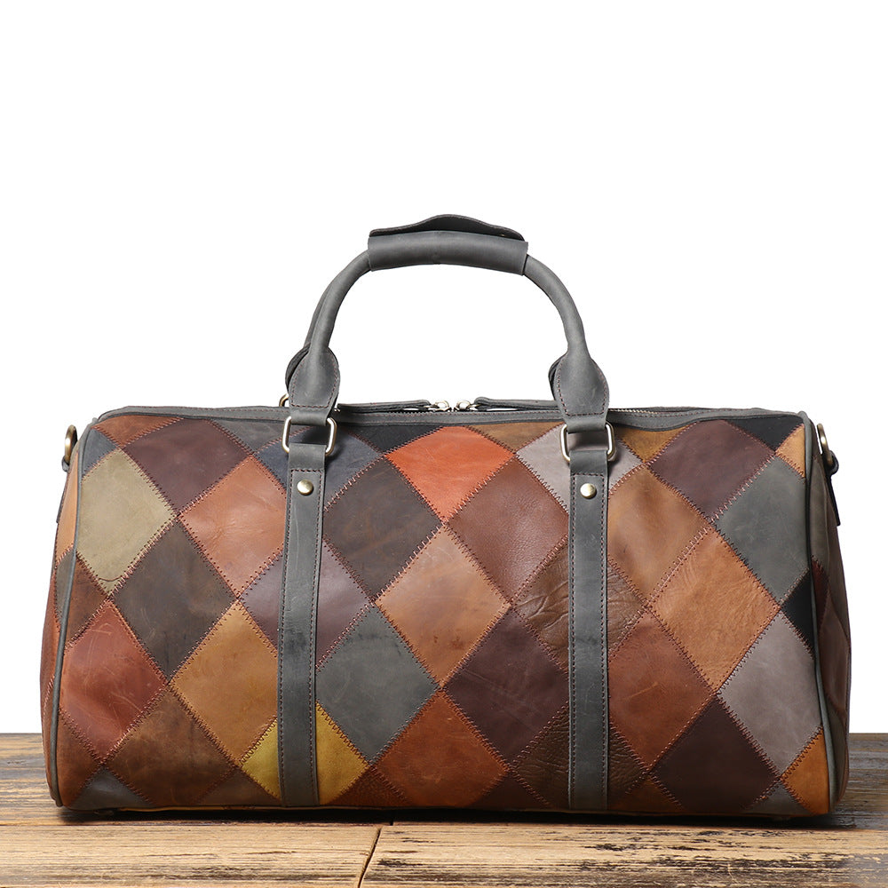 Sac de voyage losange vintage en cuir véritable pour homme