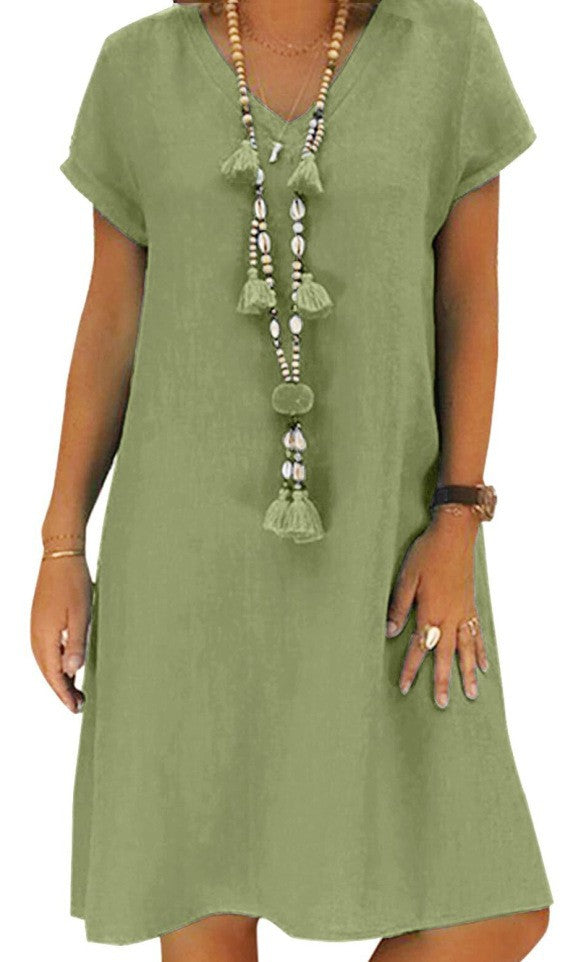Casual V-Neck Mid-Length A-Line Dress for Women