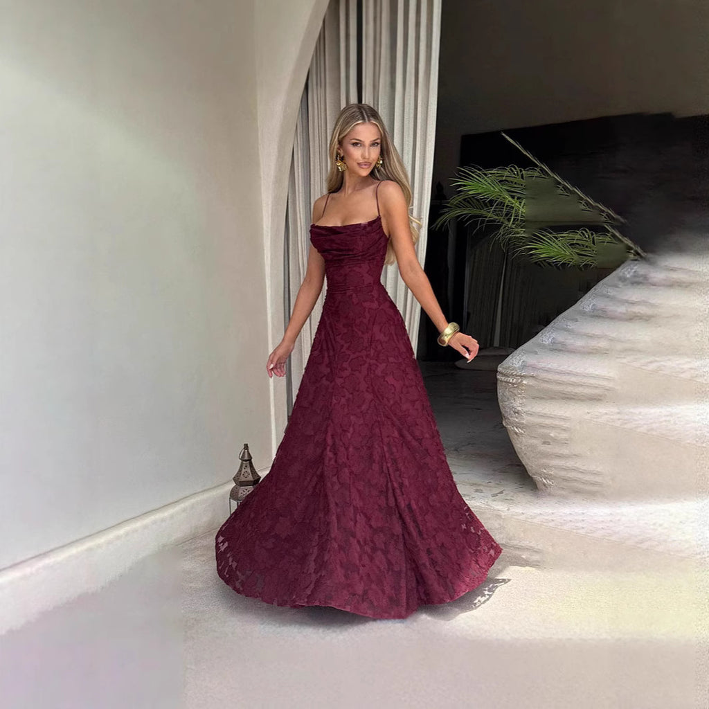 Women's Backless Chiffon Sling Dress Sleeveless High Waist Long Skirt