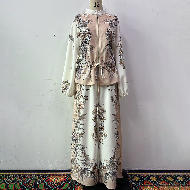 Three-dimensional Printed Flowers Baseball Drawstring Trousers Two-piece Set