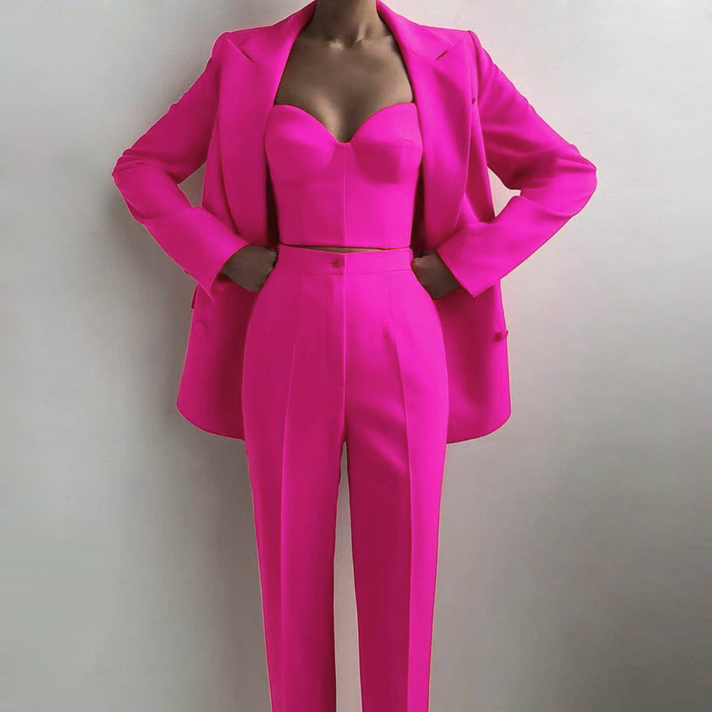Ensemble tailleur chic décontracté pour femme : veste, corset et pantalon