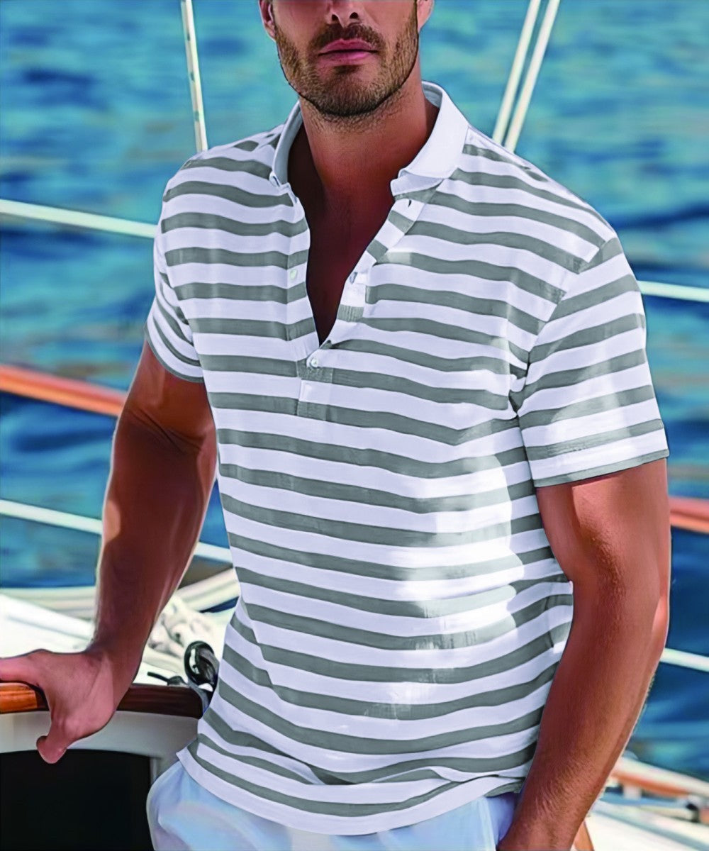 Men's Short-sleeve Polo Shirt Striped Casual Top