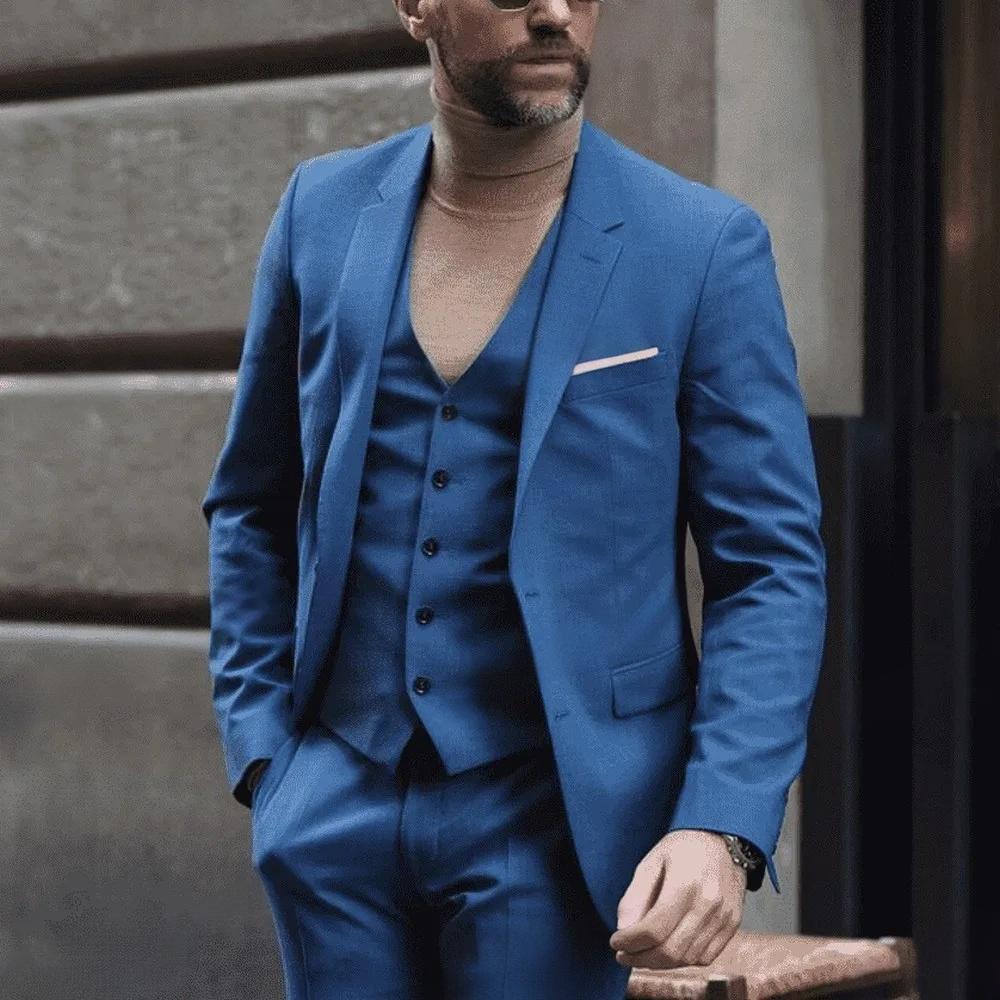 Men's Slim Fit Three-Piece Solid Color Suit Polyester Blend