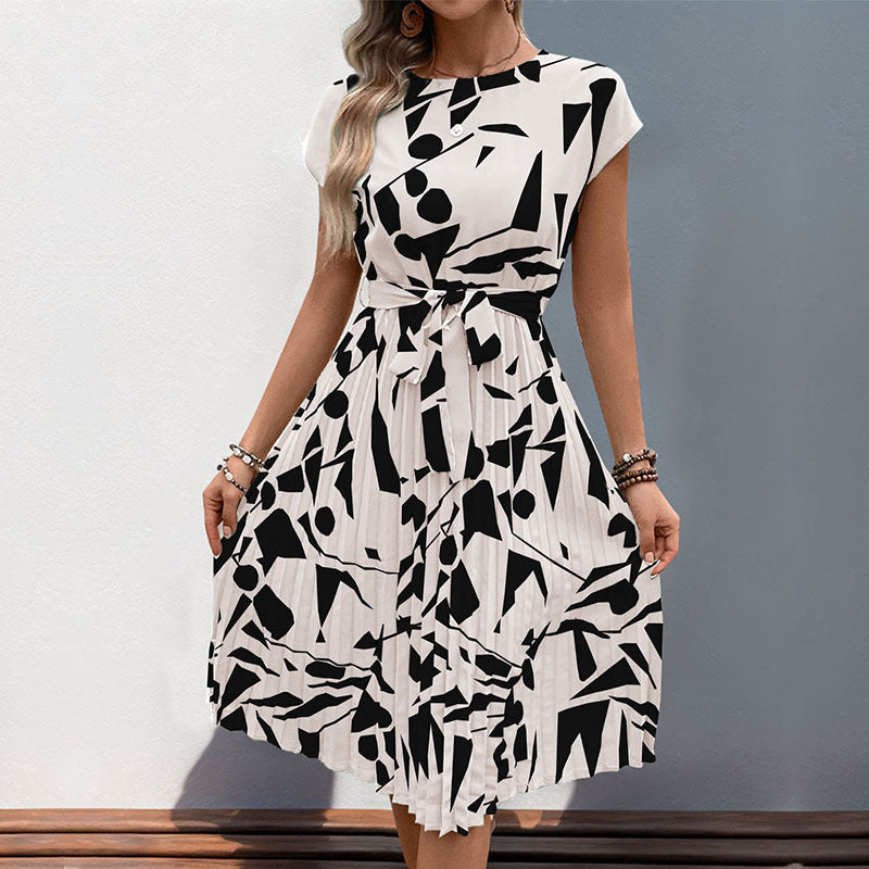 Summer Women's Geometric Print Pleated Dress