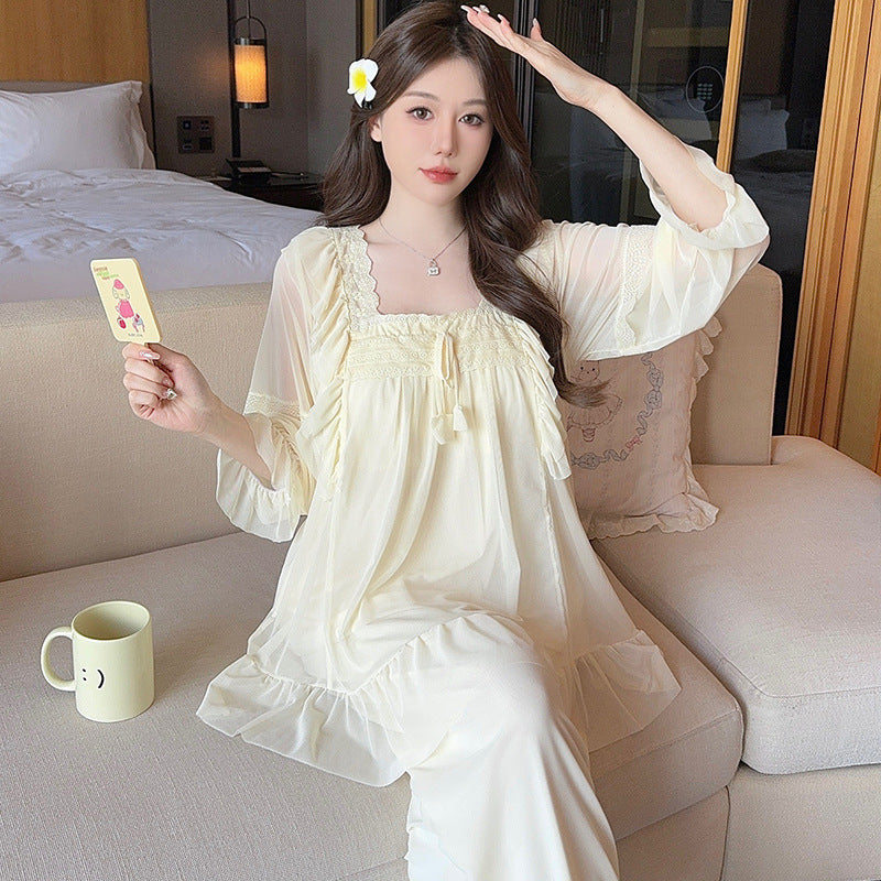 Square Collar Lace Loose Pajamas Suit