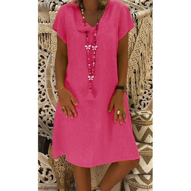 Casual V-Neck Mid-Length A-Line Dress for Women