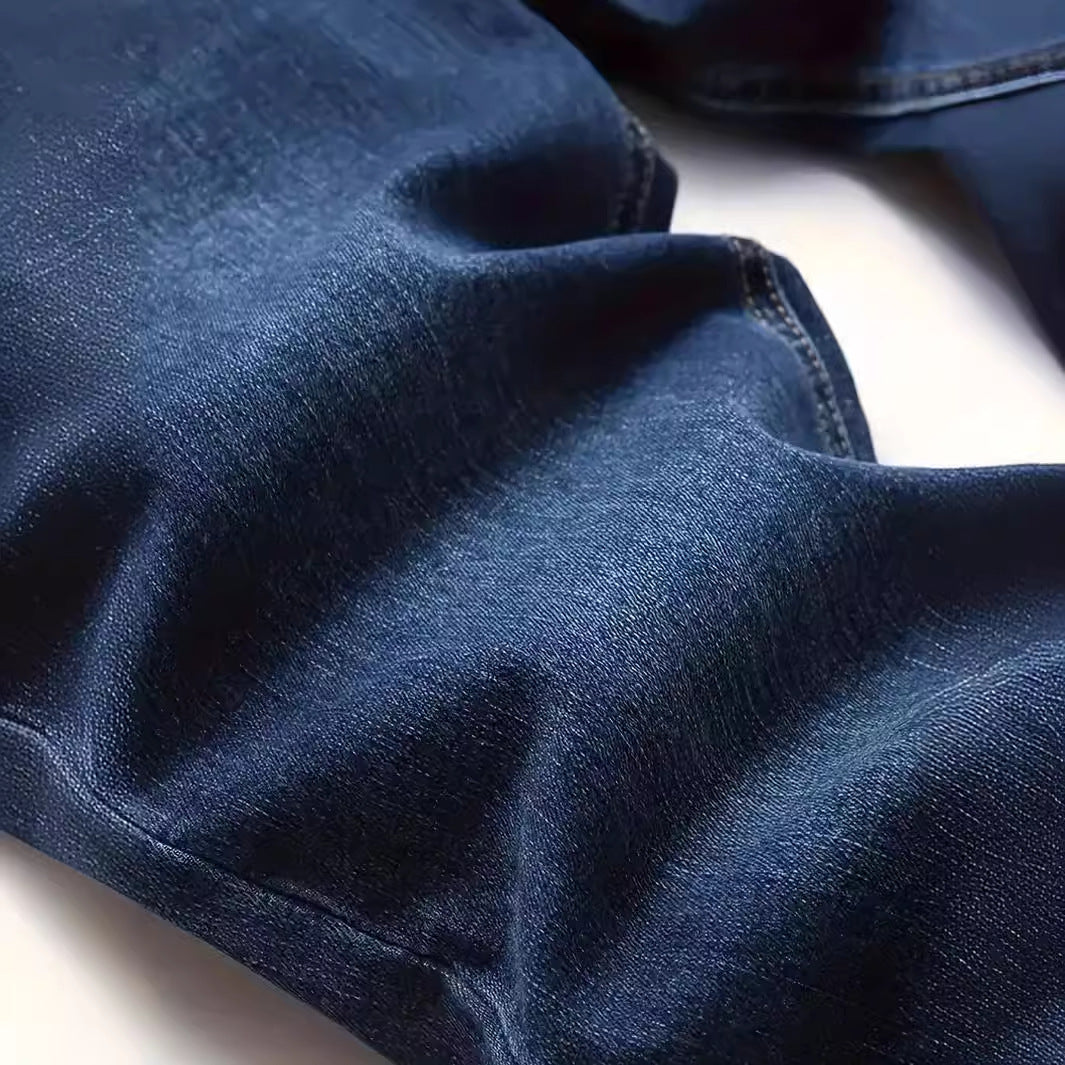 Jeans décontracté bleu foncé coupe slim homme taille moyenne en coton