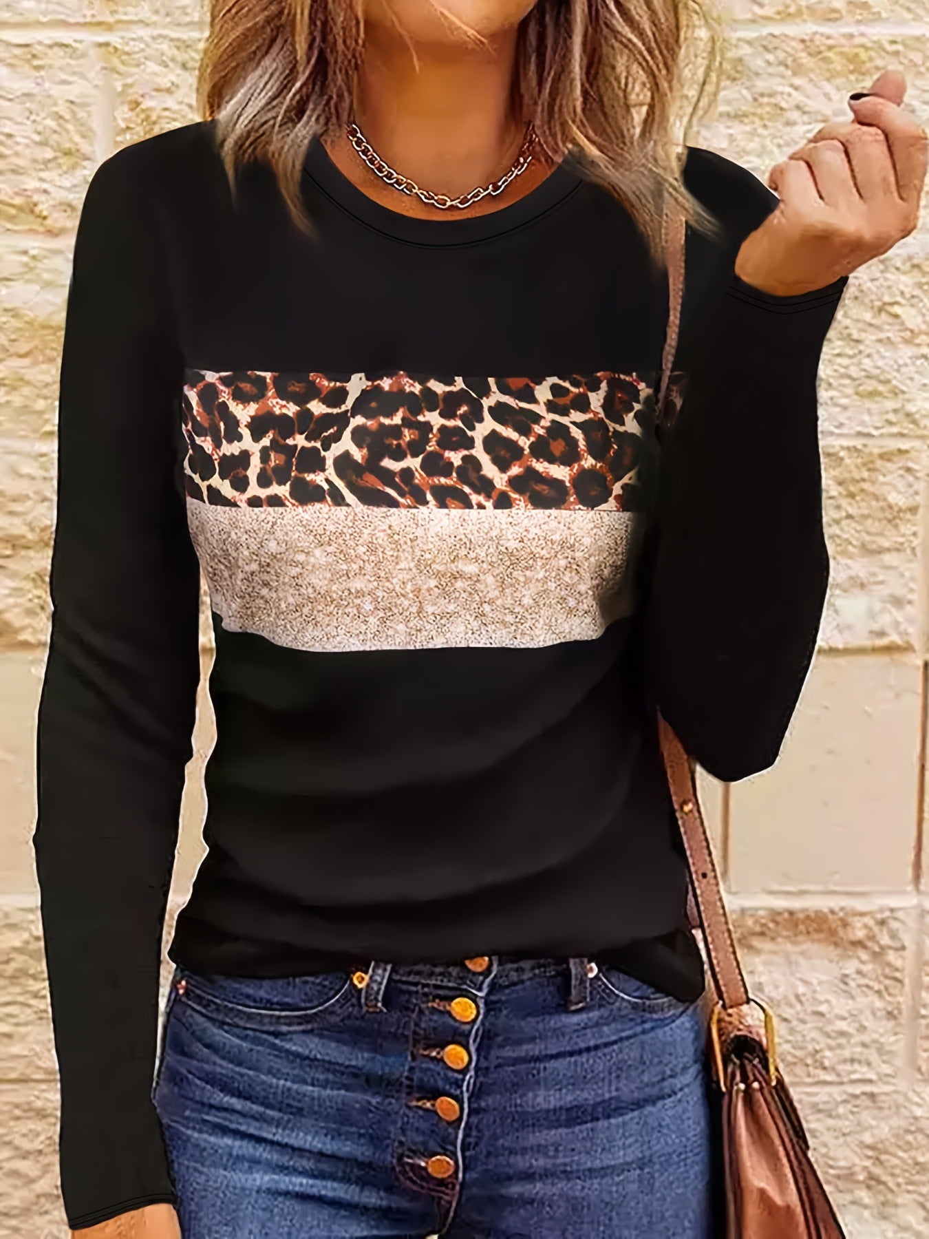 Women's Casual Long Sleeve Fitted Printed T-Shirt Polyester