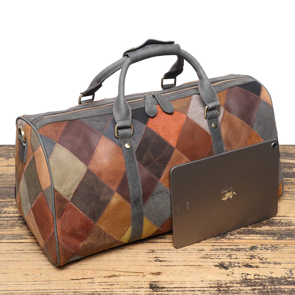 Sac de voyage losange vintage en cuir véritable pour homme