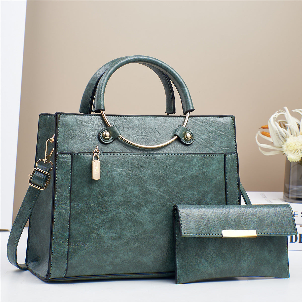 Large Capacity Women's Handbag Two-Piece Set with Crossbody Bag and Wallet