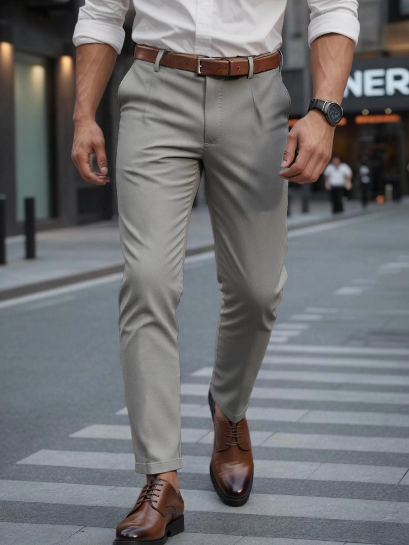 Men's Straight Business & Casual Trousers in Dark Gray, Black, Cement Gray