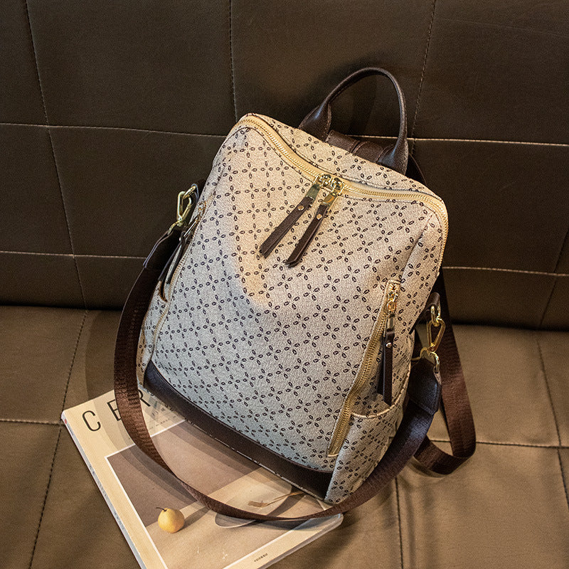 Large Capacity Simple All-matching Printed Retro Anti-theft Travel Crossbody Backpack