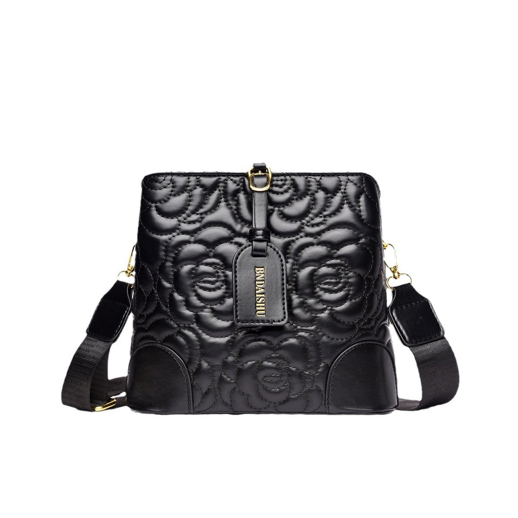 Large Capacity Black PU Women's Shoulder Messenger Bag