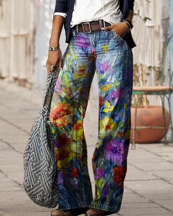 Jeans évasé ample décontracté à motif 3D diagonale