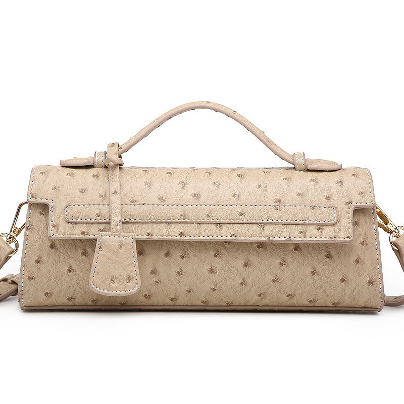 Ostrich Grain PU Crossbody Shoulder Bag 28x6.5x11cm
