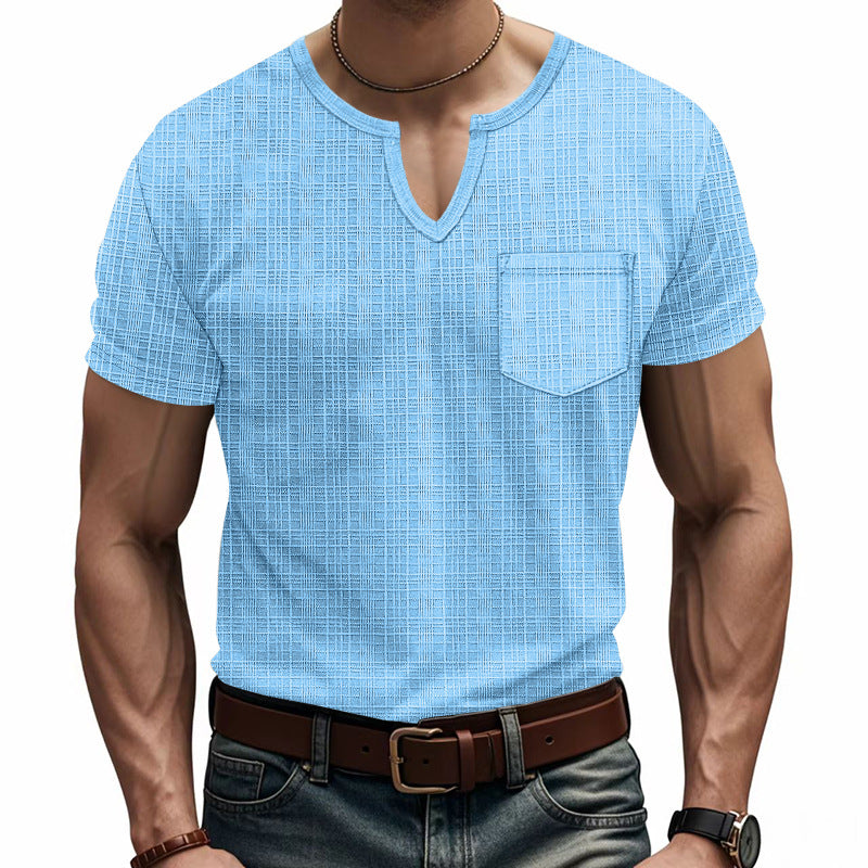 Men's Loose Casual Breathable V-neck Solid Color Short Sleeve