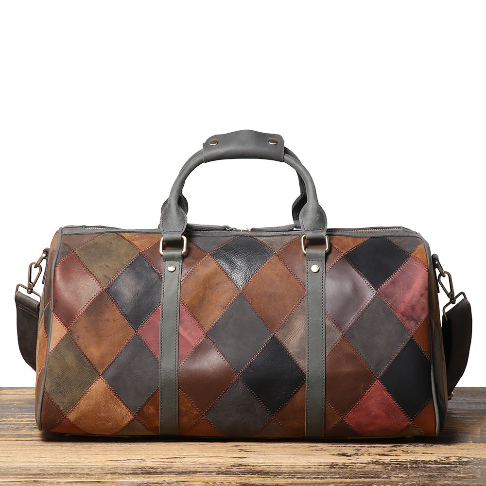 Sac de voyage losange vintage en cuir véritable pour homme