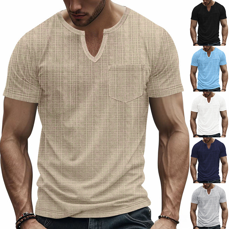 Men's Loose Casual Breathable V-neck Solid Color Short Sleeve