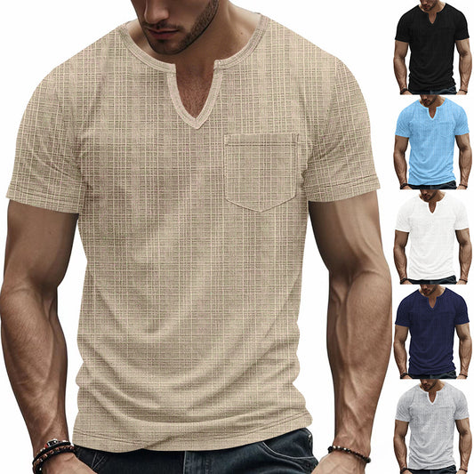 Men's Loose Casual Breathable V-neck Solid Color Short Sleeve