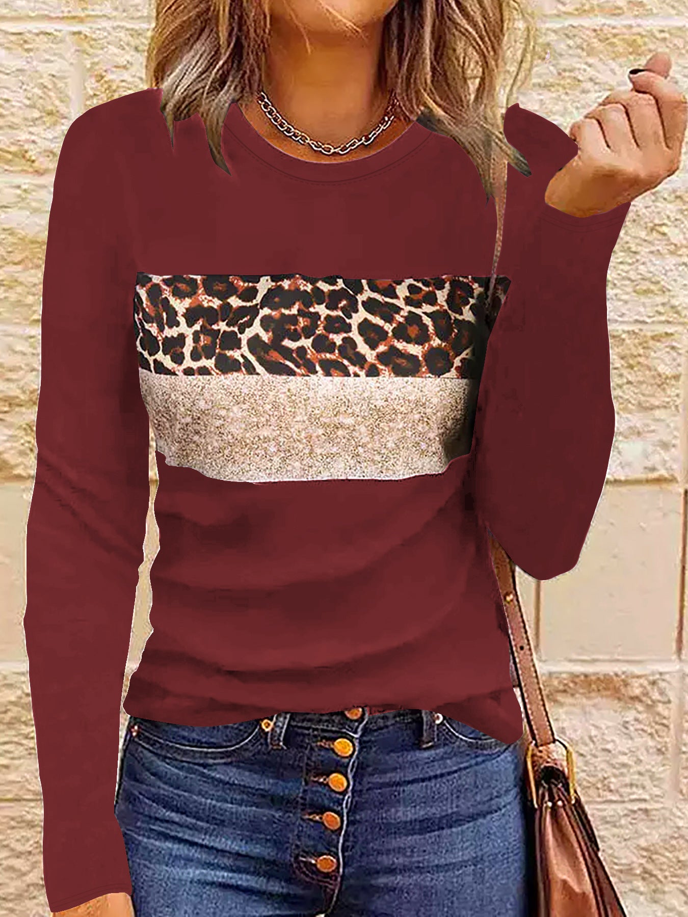 Women's Casual Long Sleeve Fitted Printed T-Shirt Polyester