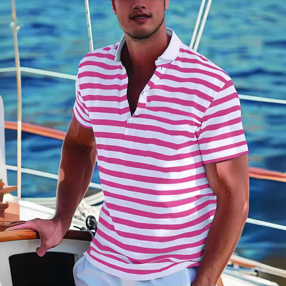 Polo décontracté à rayures et manches courtes pour homme