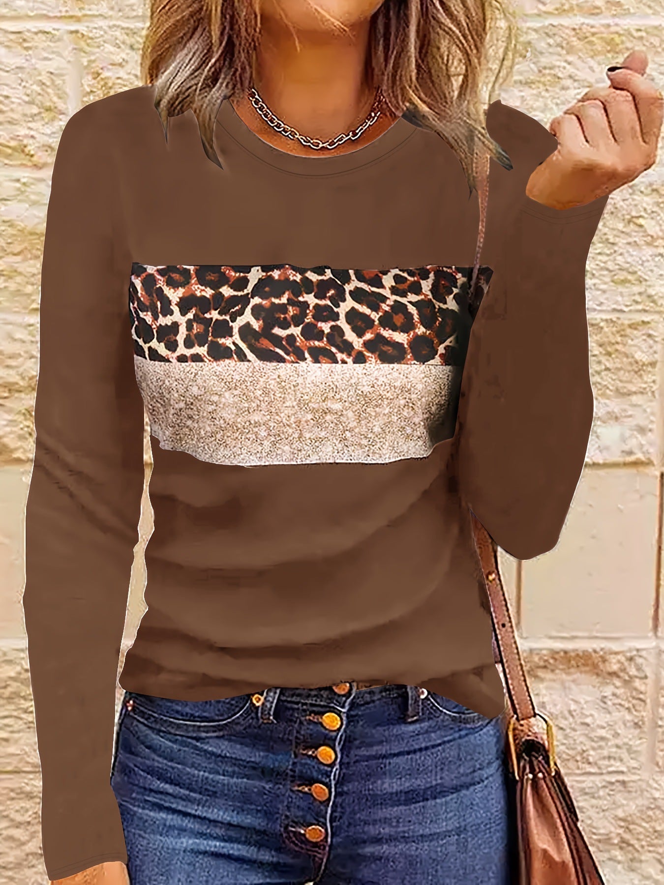 Women's Casual Long Sleeve Fitted Printed T-Shirt Polyester