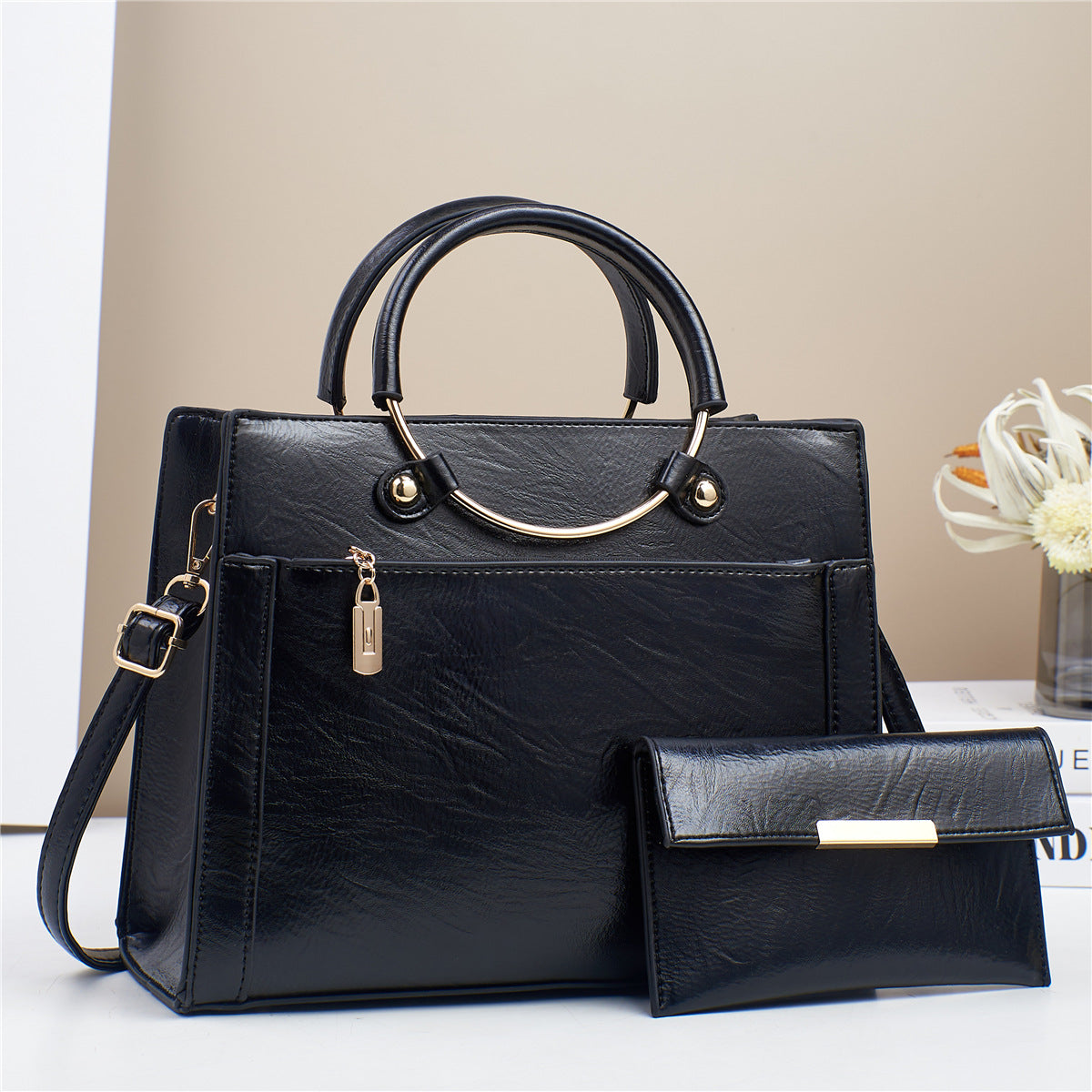 Large Capacity Women's Handbag Two-Piece Set with Crossbody Bag and Wallet