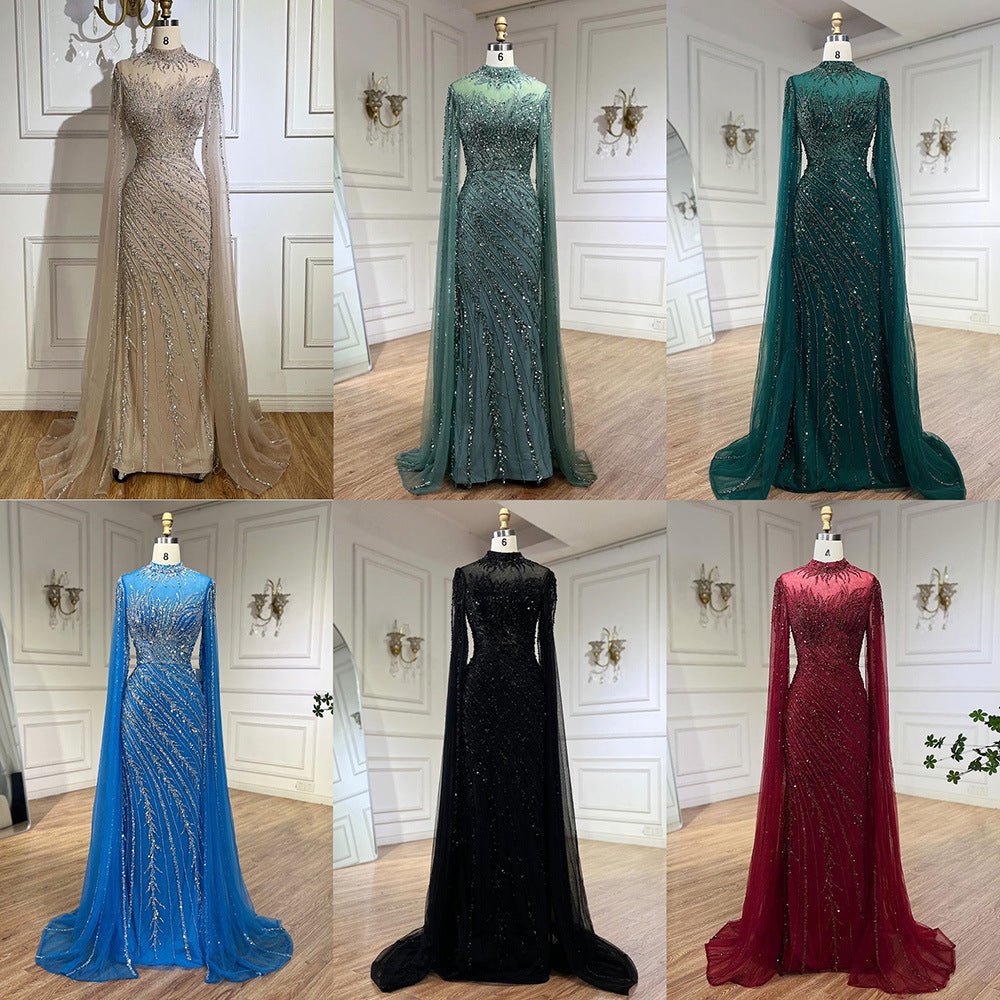 Robe de soirée élégante de princesse arabe à manches volantées et coupe sirène