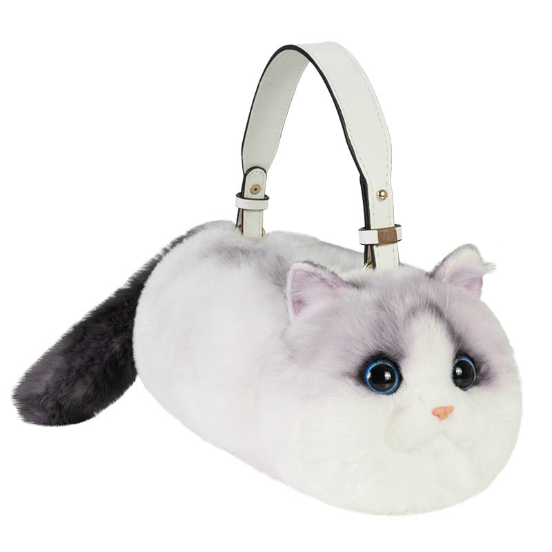 Simulation Animal Plush Three-Flower Cat Shoulder Bag