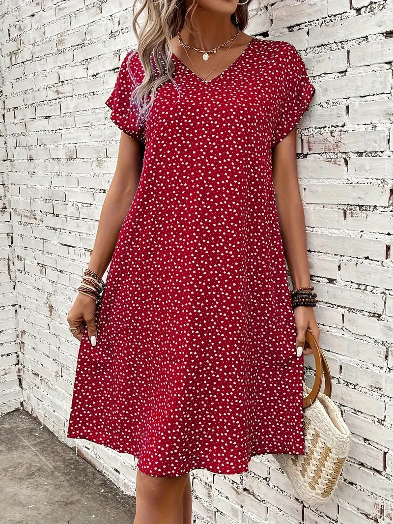 Casual V-Neck Mid-Length A-Line Dress for Women