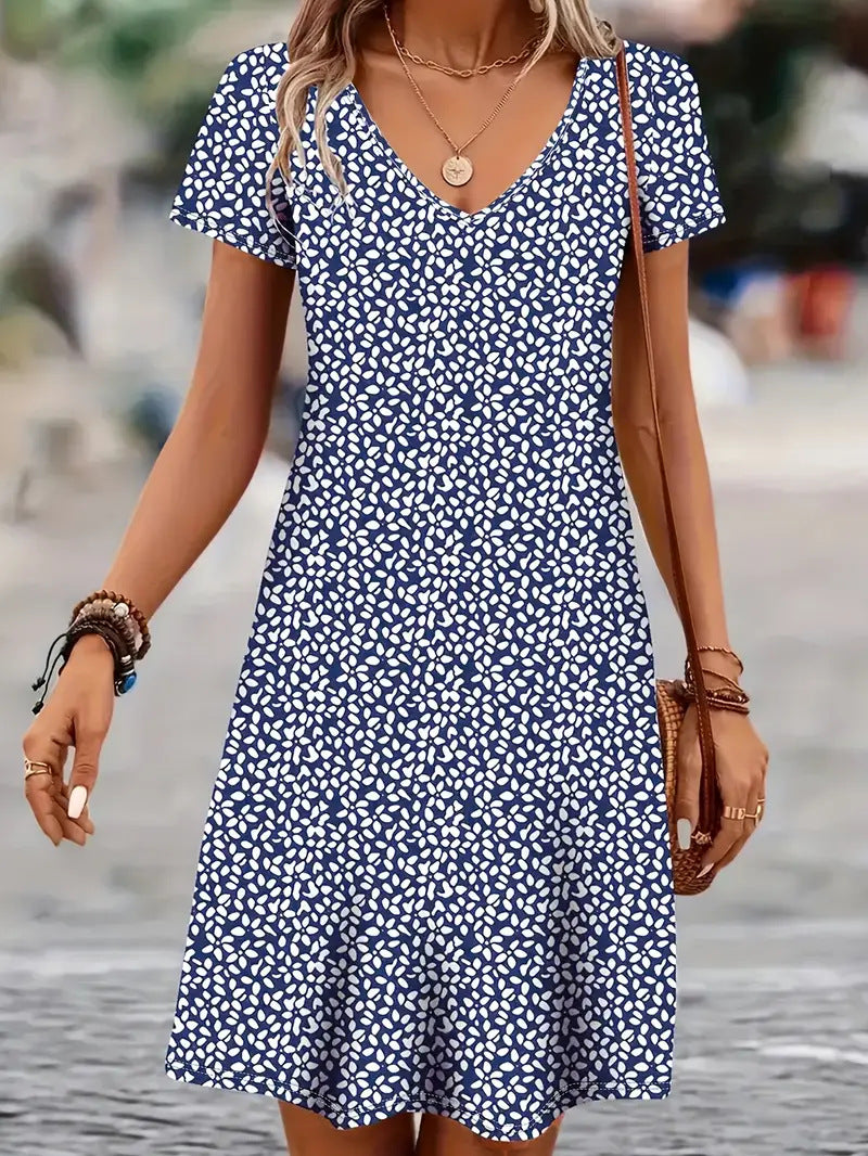 Casual V-Neck Mid-Length A-Line Dress for Women