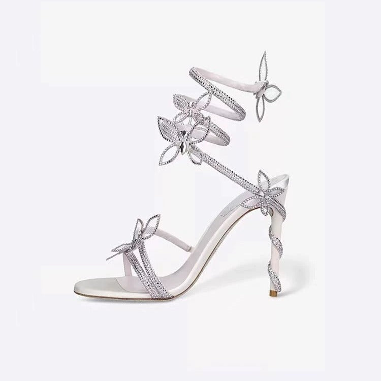 Women's White Stiletto Sandals Fashionable All-Match