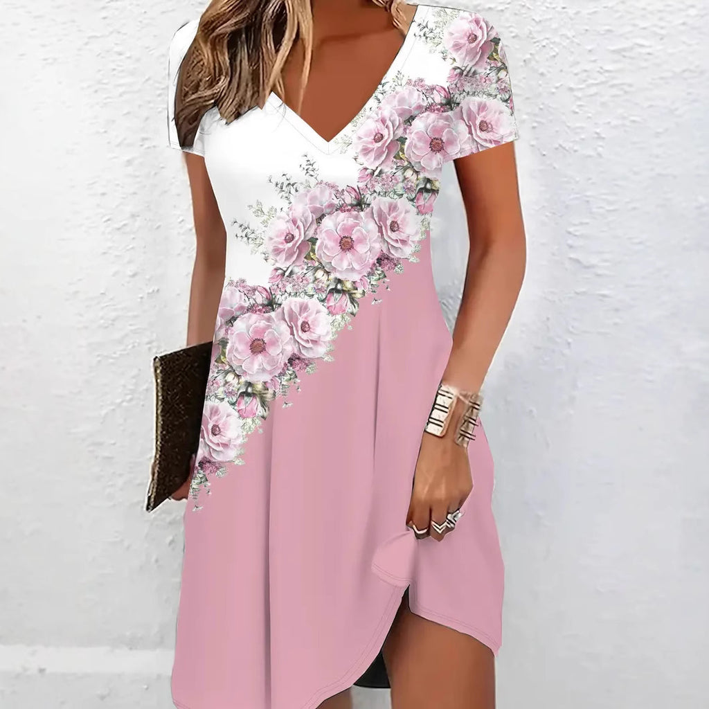 Casual V-Neck Mid-Length A-Line Dress for Women
