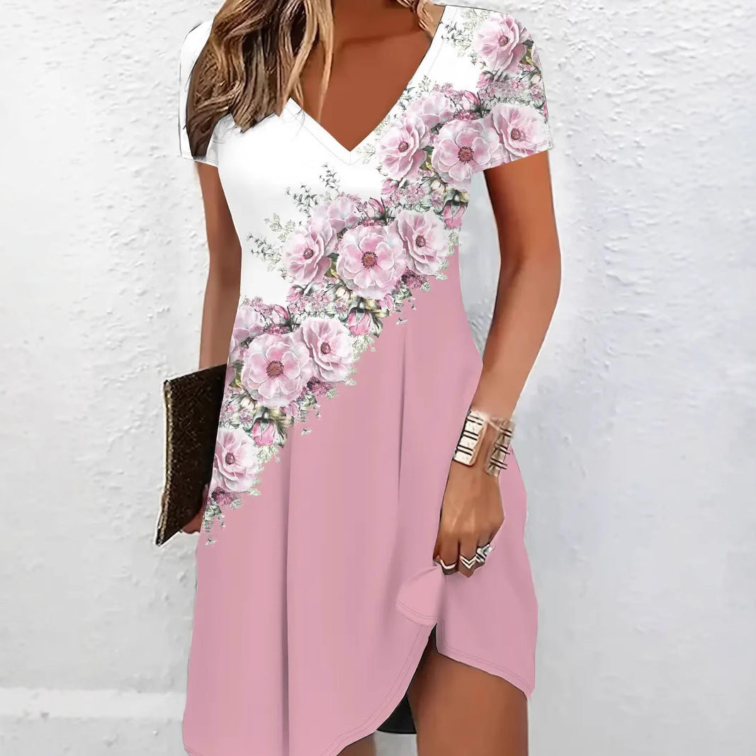 Casual V-Neck Mid-Length A-Line Dress for Women